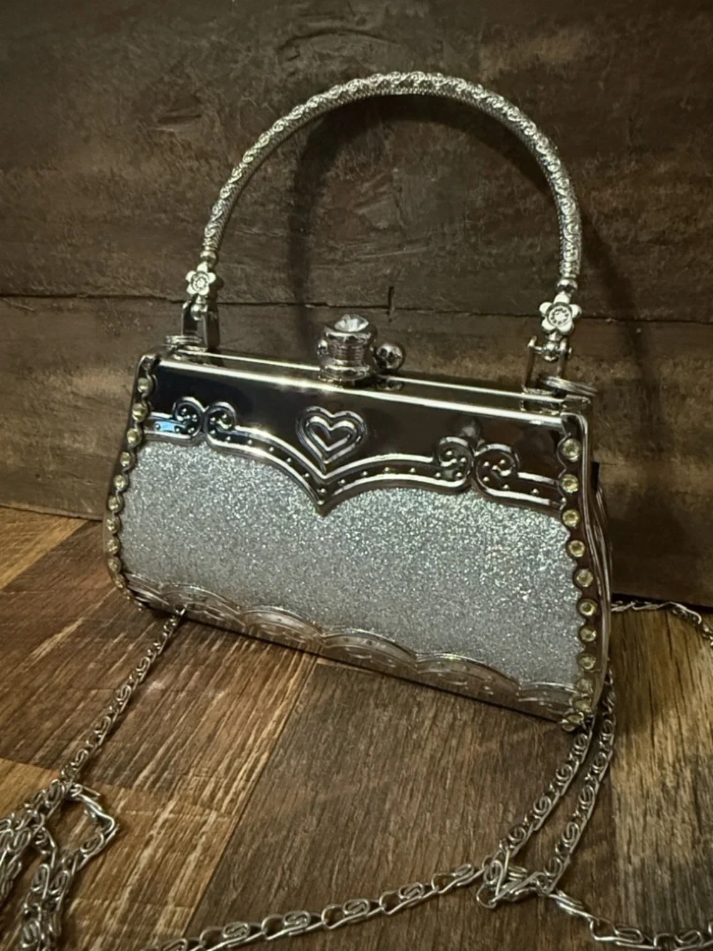 Manhattan by Croton Watch & Evening Bag Set Silver Rhinestone Like New w/ Box - Picture 8 of 14